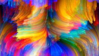 Mélange de couleurs chaudes comme des traits ou des files multicolor qui s'écarte en partant du centre