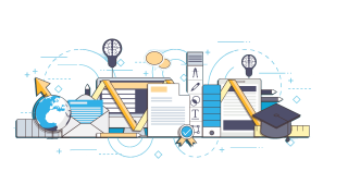 Suite de dessins représentant l&rsquo;apprentissage de l&rsquo;informatique