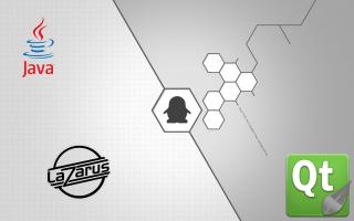 Logo Linux gris foncé sur fond gris clair avec des héxagones