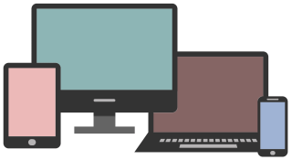 Une tablette, un ordinateur, un ordinateur portable et un smartphone représentant le web responsive