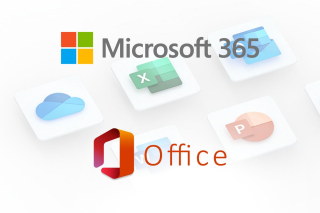 Icones de la suite logicielle Office 365 avec les logiciels OneDrive, Excel, Outlook et PowerPoint