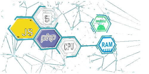 Logo du site Particule Informatique - molécule contenant les logos des langages du web